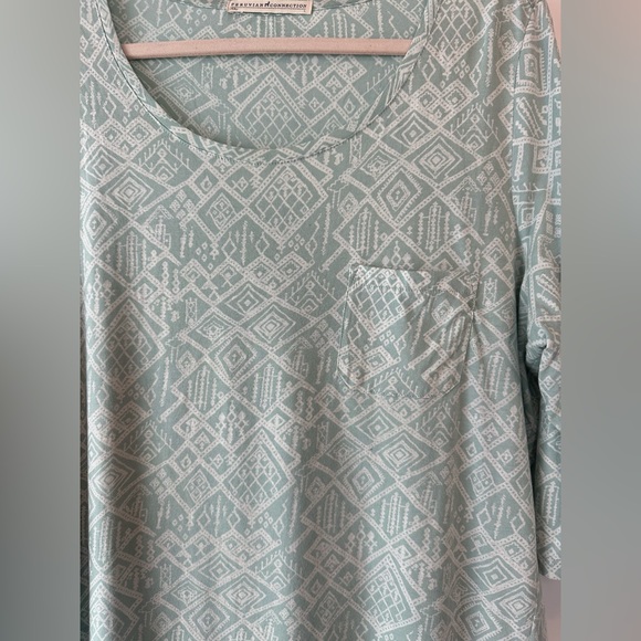 Peruvian Connection Women’s Aztec Geometric 3/4 Sleeve Shirt Teal/Cream (Size L) - Picture 3 of 8